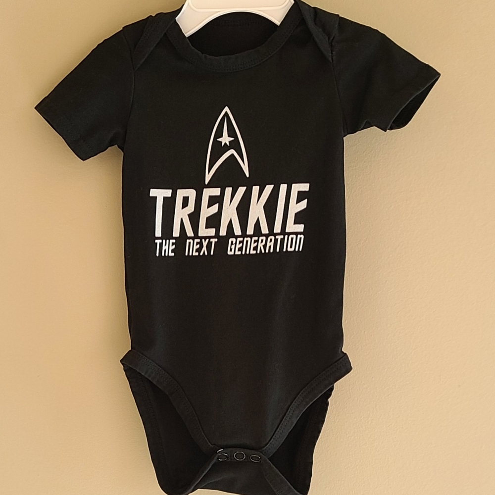 "Trekkie The Next Generation" black short sleeved onesie/bodysuit
